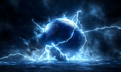 Wall Mural - a football with lightning bolts swirling around it, representing the speed