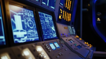 Poster - Futuristic Command Center Displays and Controls with Blue Lighting