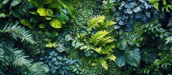 Wall Mural - Stylish vertical garden with vibrant green plants in a modern living space ideal for text overlay and nature-inspired design concepts