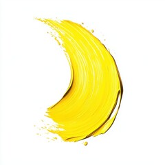 Aufkleber - A yellow, curved brush stroke on a white background, conceptualizing a color swatch or palette for design or artwork. An abstract shape with oil paint, isolated on a white background.