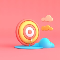 Poster - Bullseye Target Achieved: Pastel 3D Render of Arrow Striking Center