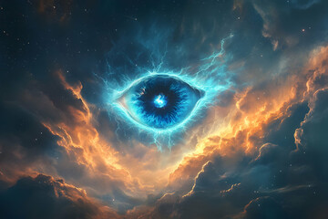 Wall Mural - a single, large, blue, eye-shaped nebula floating in space.