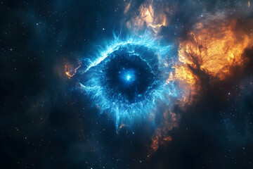 Wall Mural - a single, large, blue, eye-shaped nebula floating in space.