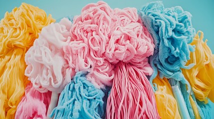 Poster - Pastel-Colored Fluffy Mops in a Vibrant Display