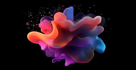 Poster - Abstract fluid 3D render, colorful shapes on a dark background.