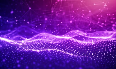 Abstract background waves of purple dots and ripples. Purple digital network connection structure technology corporate concept. Technical science presentation background. Technology template.