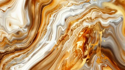 Poster - Exploring intricate designs of flowing orange and white patterns in a contemporary marble artwork that captivates the imagination