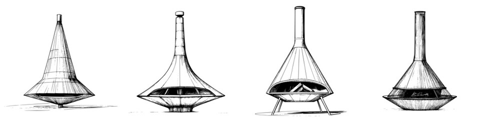 Poster - Unique architectural designs showcasing modern homes with innovative shapes and structures located in a stylized setting