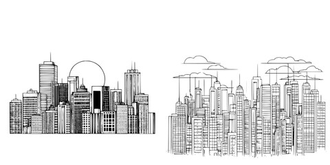Poster - Detailed city skyline illustration showcasing urban architecture and design elements in a minimalist style
