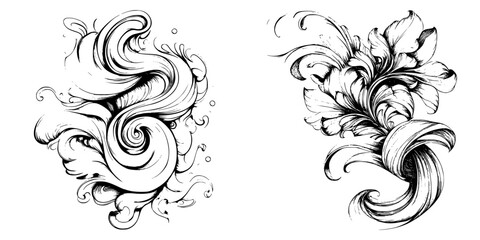 Poster - Intricate floral and swirling designs showcasing elegant line work and artistic expression in black and white