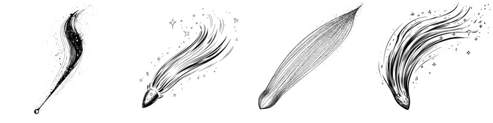 Wall Mural - creative illustrations of comet-like objects with flowing tails in a starry background