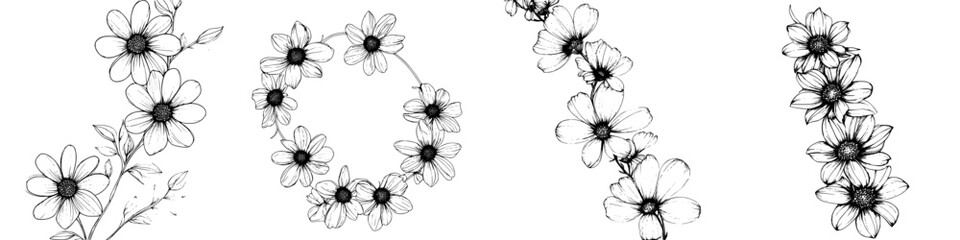 Poster - Floral design featuring intricate line art in a circular and linear arrangement for decoration or craft projects
