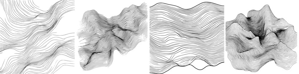 Poster - Abstract black and white line patterns create dynamic waveforms with varying shapes and forms