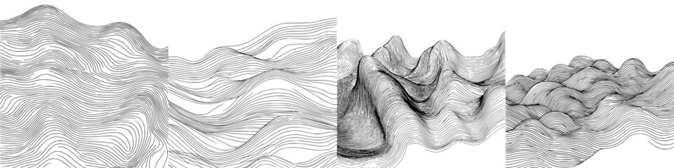 Poster - Wavy line patterns creating abstract landscapes with variations in texture and form