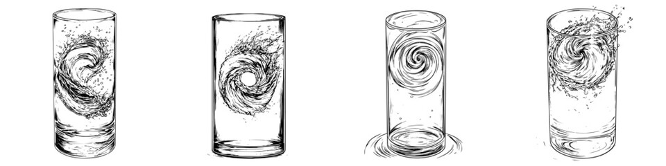 Poster - Swirling liquid patterns in clear glasses creating mesmerizing movements over time captured in sequential frames