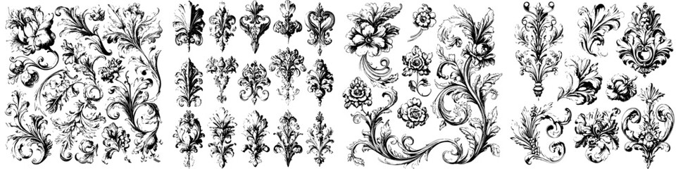 Poster - Elegant black and white floral and ornamental designs for artistic projects and print design