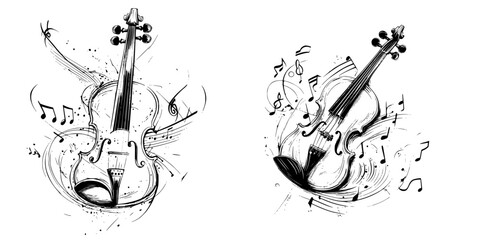 Poster - Musical instruments in motion captured through artistic sketches highlighting creativity and rhythm