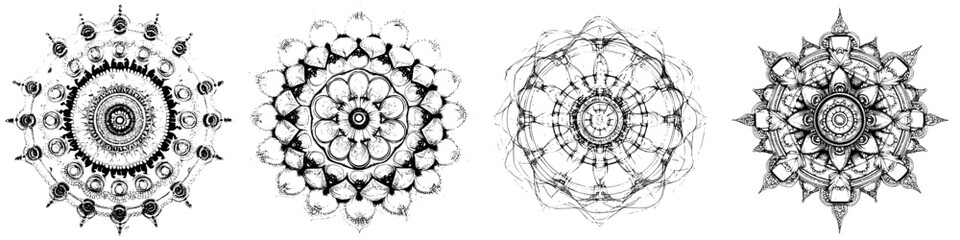 Poster - Intricate black and white mandalas showcasing detailed patterns and symmetrical designs