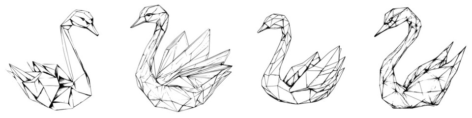 Poster - Sculptural representation of swans with geometric design elements showcased in black and white art piece