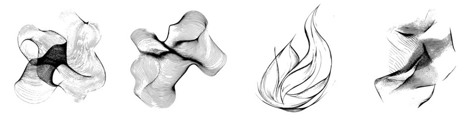 Poster - Intricate black and white abstract art showcasing fluid shapes and dynamic lines