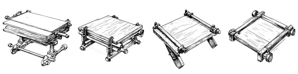 Poster - Wooden table design sketches featuring different styles and structures