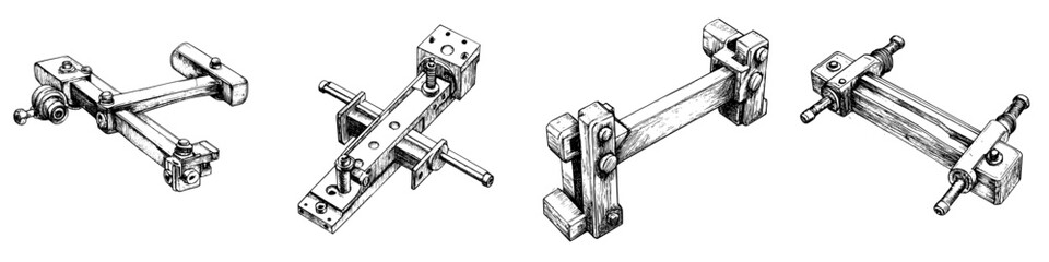 Poster - Hand-drawn vector illustration of mechanical components showcasing intricate designs and craftsmanship