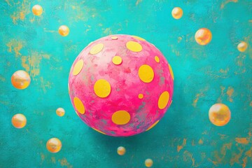 Canvas Print - Colorful abstract sphere with yellow dots on a teal background, perfect for modern art or design concepts that evoke creativity and playfulness