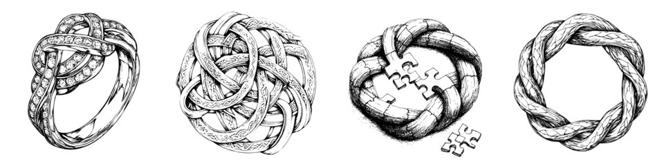 Poster - Creative hand-drawn vector illustration of intricate knot designs showcasing various styles and patterns