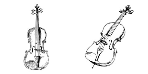Poster - Hand-drawn vector illustration of two elegant violins showcasing their intricate designs and craftsmanship