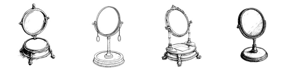 Poster - Unique hand-drawn vector illustration of decorative mirrors in various styles and designs for artistic inspiration