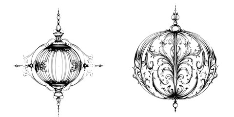 Poster - Elegant hand-drawn vector illustration of ornate decorative lanterns designed for artistic inspiration and creative projects