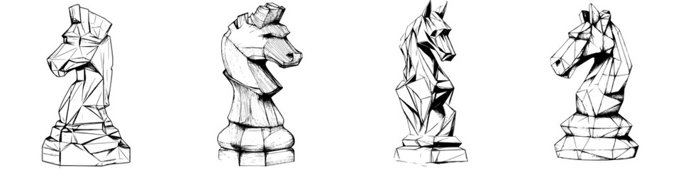 Poster - Vector illustration of hand-drawn unique chess pieces featuring various abstract designs