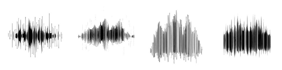 Poster - Vector illustration showcasing sound waves with various shapes and intensities reflecting audio dynamics in a hand-drawn style