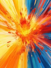 Poster - Explosion splash of colors bright colors yellow blue orange background