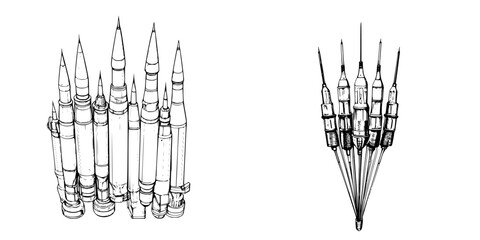 Poster - vector illustration showcasing hand-drawn bullet and pencil designs in various configurations