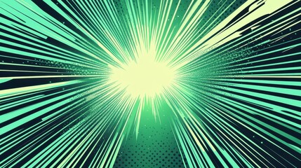 Wall Mural - comic backdrop with radiating green speed bursts and layered halftones