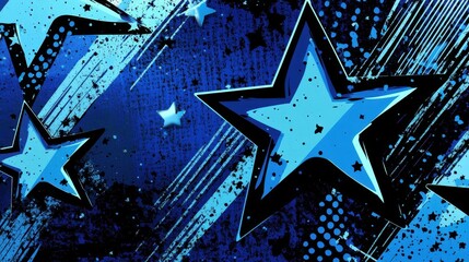 Wall Mural - Pop-art wallpaper with blue star bursts and layered halftone streaks