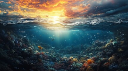 Wall Mural - The underwater world under the sea and sky in one color