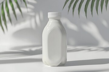 Poster - White Plastic Bottle Mockup with Palm Leaf Shadows