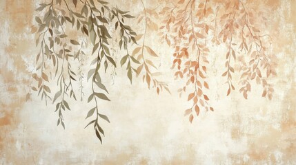 Wall Mural - Handcrafted wallpaper with hanging floral details on linen fabric