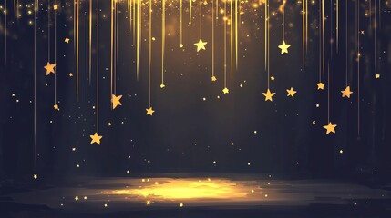 Wall Mural - A dark background illuminated by golden light beams, creating a luxurious glow and dynamic sparkle on the floor.