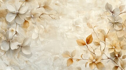 Wall Mural - Handcrafted wallpaper with faded floral elements on a warm fabric