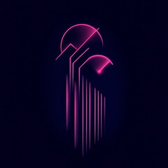 Fototapete - Abstract Neon Cityscape: Glowing Pink Lines and Circles on Dark Background