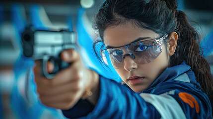 Wall Mural - indian female shooter holding gun