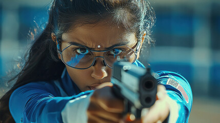 Wall Mural - indian female shooter holding gun