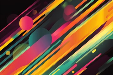 Fototapete - Abstract Diagonal Stripes with Vibrant Colors and Overlapping Circles