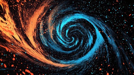 Wall Mural - swirling vortex shapes and jagged bursts over a neon blue and copper fade