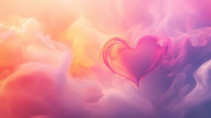 Wall Mural - Abstract Pink Heart Shaped Cloud in Pastel Sky