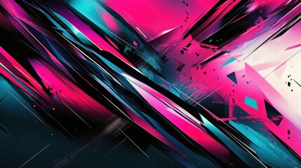 Poster - Sharp-edged comic energy trails in vibrant fuchsia and neon teal tones