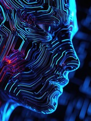 Aufkleber - an abstract hacking-themed background featuring intricate circuitry patterns in neon blue and black create with ai